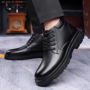 Bottes à lacets pour hommes en cuir véritable à bout rond, semelle extérieure en caoutchouc antidérapante, style combat décontracté pour le printemps - Product Image 1