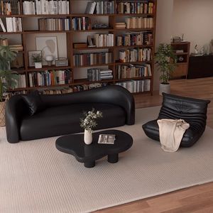 Italian Style <b>Black</b> Leather Sofa Retro Faux Leather Couch for Clothing Store Beauty Salon Reception Lounge Area - Product Image 2