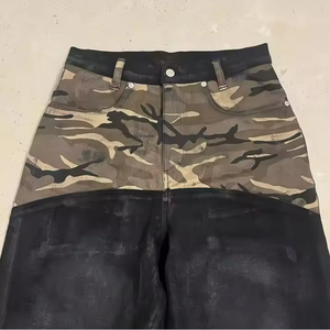 Pantalones Vaqueros Anchos de Mezclilla con Parches de Camuflaje Estilo Streetwear para Hombre, Hip Hop Y2K, Vaqueros de Algodón Vintage Negros Lavados con Efecto Desgastado, Jeans Holgados - Product Image 4