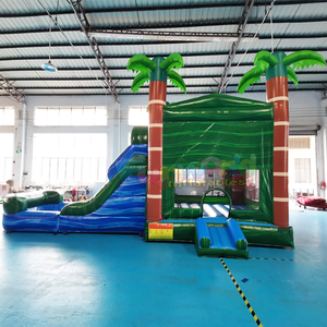 Outdoor kids party tropical themed commercial inflatable combo water slide with <b>bounce</b> house - Product Image 1