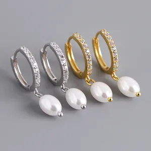 Dropshipping modeschmuck 925 silber perle drop-ring-ohrringe schmuck cz diamant 18k vergoldete ohrringe für damen