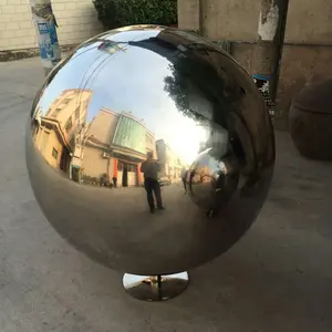 Escultura de metal de jardín gigante de fábrica, esfera hueca de acero inoxidable