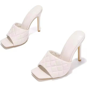 Zapatos de mujer con punta cuadrada a la moda personalizada con tacones Plum Pu cuero fino tacón de aguja alto tacones de fiesta para mujer - Product Image 5
