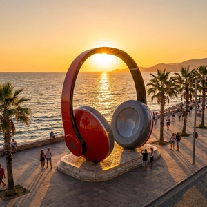 Escultura Gigante Personalizada de Auriculares de Fibra de Vidrio de 3 Metros, Figura Musical de FRP con Luz LED para Decoración de Paisajes de Centros Comerciales - Product Image 3