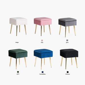 Tabouret rembourré en velours <span class=keywords><strong>bleu</strong></span>, tabouret <span class=keywords><strong>de</strong></span> canapé <span class=keywords><strong>de</strong></span> rangement avec pieds en métal, adapté au salon et à la chambre à coucher - Product Image 6