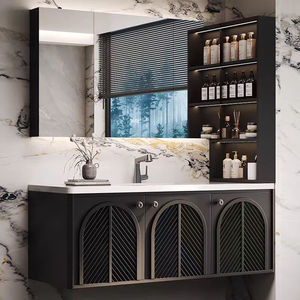 Modern minimalist bathroom cabinet combination French solid wood cabinet slate seamless washbasin - Product Image 3