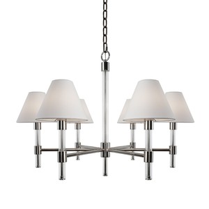 Lámpara de araña de latón de 6 luces, estilo americano de lujo, para sala de estar, comedor, villa, con pantalla de seda, E14 LED, venta al por mayor de fábrica, transfronteriza, Leeds Chandelier - Product Image 1
