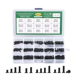 Cross Recessed Countersunk Head Machine Screws 450Pcs Black Carbon Steel Made In China For Computer Laptop Repair - Product Image 1