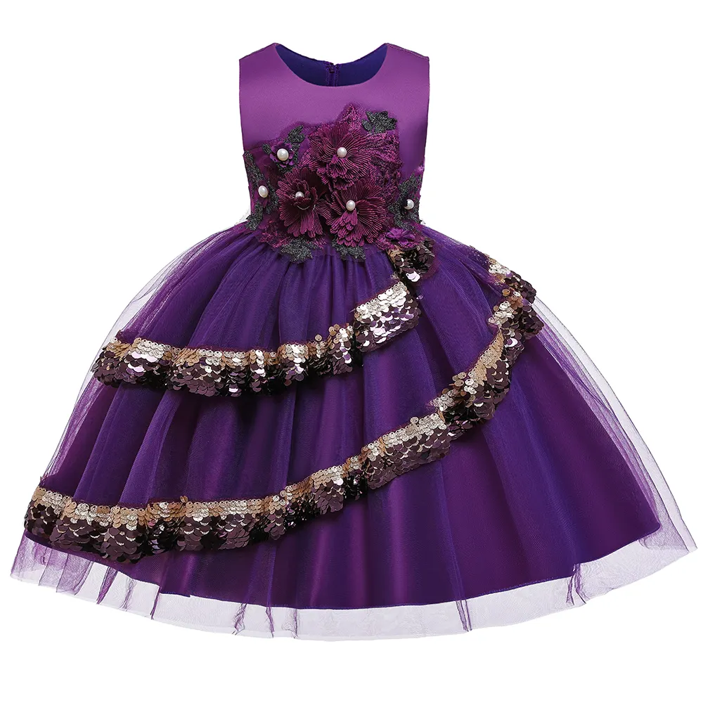 結婚式の子供のパーティーウェアの女の子のパーティードレスL5148のための最新のスパンコールの小さな女の子のドレス