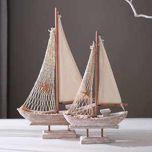 Modèle de voilier en bois méditerranéen, 2 pièces, décoration de maison, ornement créatif - Product Image 1