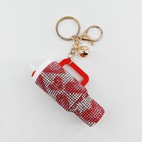 Porte-clés mini rouge à lèvres en strass tendance, support portable pour baume à lèvres, mini porte-clés bouteille d'eau, breloque de sac