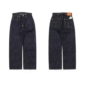 Nouveau <span class=keywords><strong>jean</strong></span> rétro unisexe coupe droite ample en denim <span class=keywords><strong>brut</strong></span> à bords bruts, pantalon large et ample noir et bleu pour l'hiver - Product Image 1
