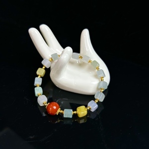 Pulsera de Jadeíta Natural Birmana Grado <span class=keywords><strong>A</strong></span>, Cuentas Cúbicas Multicolor, Pulsera de Jadeíta para Mujer, Uso Diario, Regalo (con Certificado NGTC) - Product Image 3