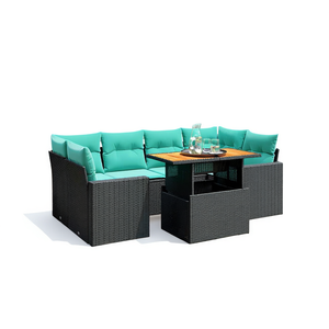 Set Divano da Esterno in Polyrattan Nero con Cuscini, 7 Posti, Design Contemporaneo, Stile Moderno - Product Image 1