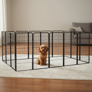 Corral Expandible para Perros, Acero con Recubrimiento de Polvo Negro, Puertas para Mascotas, Rectangular, Estilo Moderno para Interiores - Product Image 2