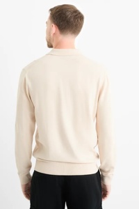 เสื้อโปโลแขนยาวผู้ชาย ทำจากผ้าขนแกะเมอริโน ถักแบบละเอียด สีครีม - Product Image 2