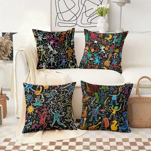 หมอนอิงสไตล์กราฟฟิตีสีสันสดใสพร้อมลายโน้ตดนตรีและรูปคนเต้นรำ ตกแต่งโซฟาสำหรับวันหยุดให้ดูอบอุ่น - Product Image 2
