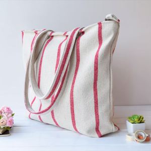 กระเป๋าผ้าแคนวาสลายทางแบบกำหนดเอง DIY ขนาดใหญ่ มีซิปสะพายไหล่ พกพาสะดวก สำหรับฤดูหนาว ลำลอง ผู้หญิง เดินทาง ฤดูร้อน ชายหาด - Product Image 6