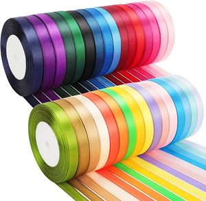 Multi Color Solid Double Face 100% Polyester Satin <b>Ribbon</b> Roll Assortment Set for Gift Packaging <b>Wedding</b> Decor - Product Image 1