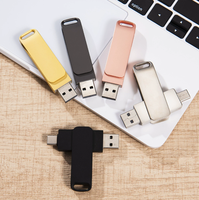 Flash Drive USB 3 in 1 Putar 360 Derajat Berbahan Logam USB2.0/3.0 Kecepatan Tinggi OTG Memory Stick Logo Custom untuk Ponsel Laptop Bisnis Pendrive