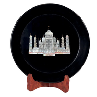 Assiette décorative en marbre noir de 7 pouces, faite à la main, avec incrustation Taj Mahal, en pierre polie, imitation artisanale antique HANDICRAFTS INN