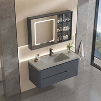 Ensemble de meuble-lavabo mural bleu simple en PVC de 40 pouces avec vasque en céramique et armoire miroir LED, personnalisable en gros