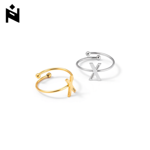 Anello X in Acciaio Inossidabile Angelina, Oro e Argento, 6mm, Gioiello Unisex con Lettera, Regalo - Product Image 3