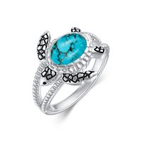 Bijoux fins Bague tortue turquoise naturelle de style océan en argent sterling 925