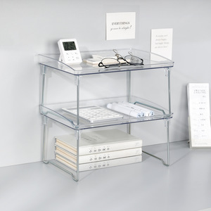 Ins-style Acrylic Folding Storage Rack Office <b>Desktop</b> Transparent Organizer <b>Shelf</b> Work Station - Product Image 5