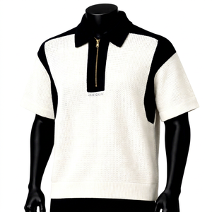Suéter Polo de Punto para Hombre, Manga Corta, Media Cremallera, Bloques de Color, Fabricante OEM ODM de Marca Privada - Product Image 1