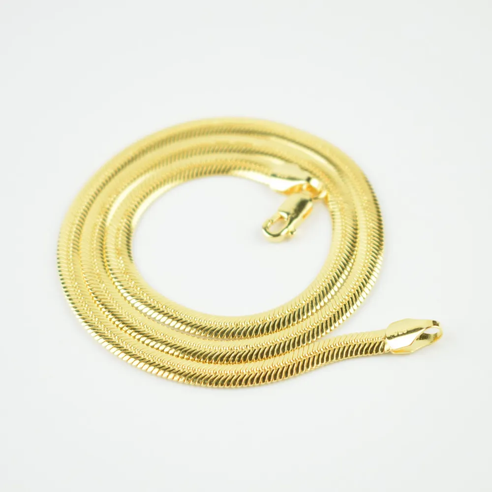 Vrouwen Mode Visgraat Ketting Sieraden 925 Sterling Zilveren Vergulde 4.5Mm Flat Snake Ketting Ketting Gouden Ketting