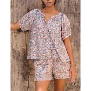 Ensemble de pyjama floral pour femmes, 2 pièces, haut boutonné, short doux, vêtements de nuit avec poches - Product Image 3