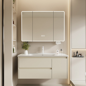 Meuble de salle de bain lavabo intégré en céramique Miroir intelligent combiné lavabo étanche, étanche à l'humidité et anti-buée miroir - Product Image 6