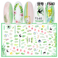 F540-F544 Seri F Stiker Kuku 3D Stiker Seni Kuku Transfer Dekorasi Bunga Aksesoris Kuku Perekat Diri