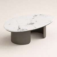 Table basse pour usage domestique, style italien moderne minimaliste, plateau en marbre Pandora, forme ovale, structure en métal, durable et facile à nettoyer