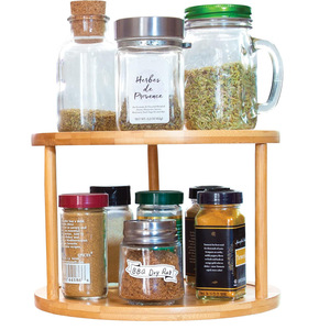 Bamboo Double Layer Round Spice <b>Rack</b> <b>Kitchen</b> Countertop Organizer Minimalist Design Multi Function Storage - Product Image 4