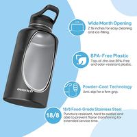 Gourde isotherme sous vide de 2 litres, double paroi en acier inoxydable, grande bouteille d'eau avec 4 options de couvercles
