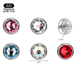 Clous en titane G23 F136 avec cristaux, 4 mm, boule ronde, serti clos, bijoux de piercing pour oreille, lèvre, cartilage - Product Image 1