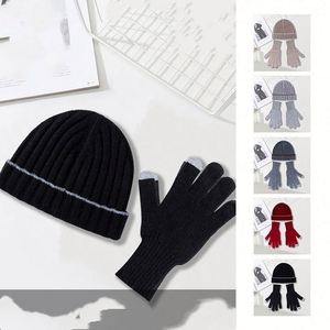 Ensemble bonnet et gants en laine tricotée 100 % pour l'automne et l'hiver, couleur unie, chaud et épais, style décontracté - Product Image 2
