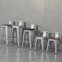 Chaises de Bar industriel en bois, siège en métal Antique fait de vernis, avec dossier, bon marché, vente d'usine,