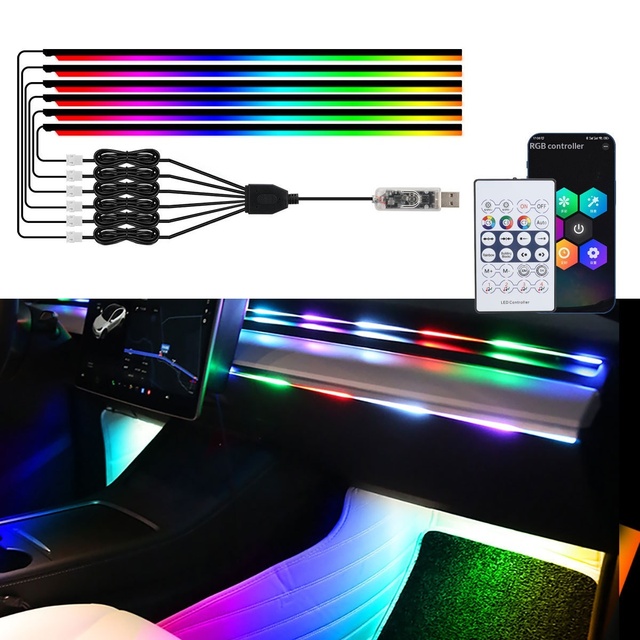 Magic Color Car Interior Central Control Atmosphere Light Modified LED Acrylic USB Flowing Decorative Light for Car jeep Motor