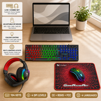 Ensemble de jeu 4 en 1, clavier filaire, souris, casque, tapis de souris, 104 touches, DPI réglable, RGB, 4 langues, pour PC portable, vente en gros TF810