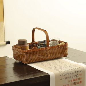 Handmade lacquered bamboo woven <b>basket</b>, household sundry <b>storage</b> <b>basket</b>, Japanese tea set <b>storage</b> <b>basket</b>, fruit <b>basket</b> - Product Image 3