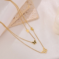 9 Styles de Colliers Papillon Cœur Inoxydables, Élégants, avec Diamants Géométriques, Chaîne de Clavicule Tendance en Acier Inoxydable