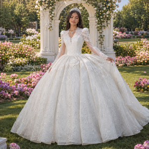 Lscm97 Elegant Ivory Ball Gown Princess Bridal <b>Wedding</b> Dress Sweetheart Neckline Beaded Lace Backless Chapel Train Floor-Length - Product Image 1
