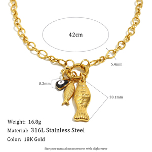 Collier à breloques en plaqué or Dreamidea Fish & Evil Eye Symbole protecteur Design avec double pendentifs en forme de poisson Bijoux tendance 2025 - Product Image 6