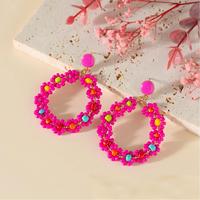 Anting-anting anyaman manik-manik beras berlapis logam, desain bunga warna-warni kreatif, buatan tangan, model hoop kekinian