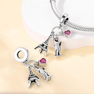 This white brass pendant, adorned with a <b>red</b> apple and a one-way street sign cartoon design, is suitable for both men and women - Product Image 6