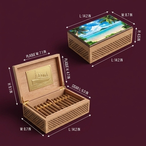 Vietnam Wooden Treasure Chest Craving Cigar Humidor Box Wood Brown Men Desktop Case Gift for Father Humidifier for 20 Cigars - Product Image 6