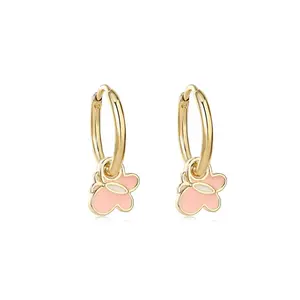 Custom Brass girls Small pink nice color butterfly enamel hoops jewelry rose gold plated hypoallergenic cute earrings for baby